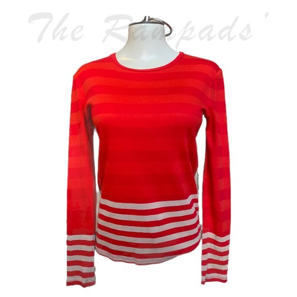 NWOT Ann Taylor Red and Tan/Khaki Toned Striped Long-sleeve T-shirt Size… - Picture 1 of 7